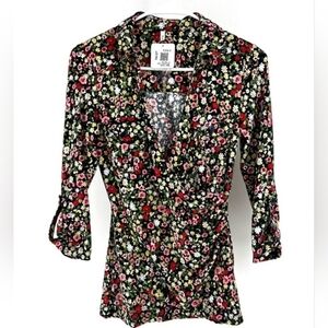 D.N.A. Couture Wrap Style Floral Print Top Small - New With Tags